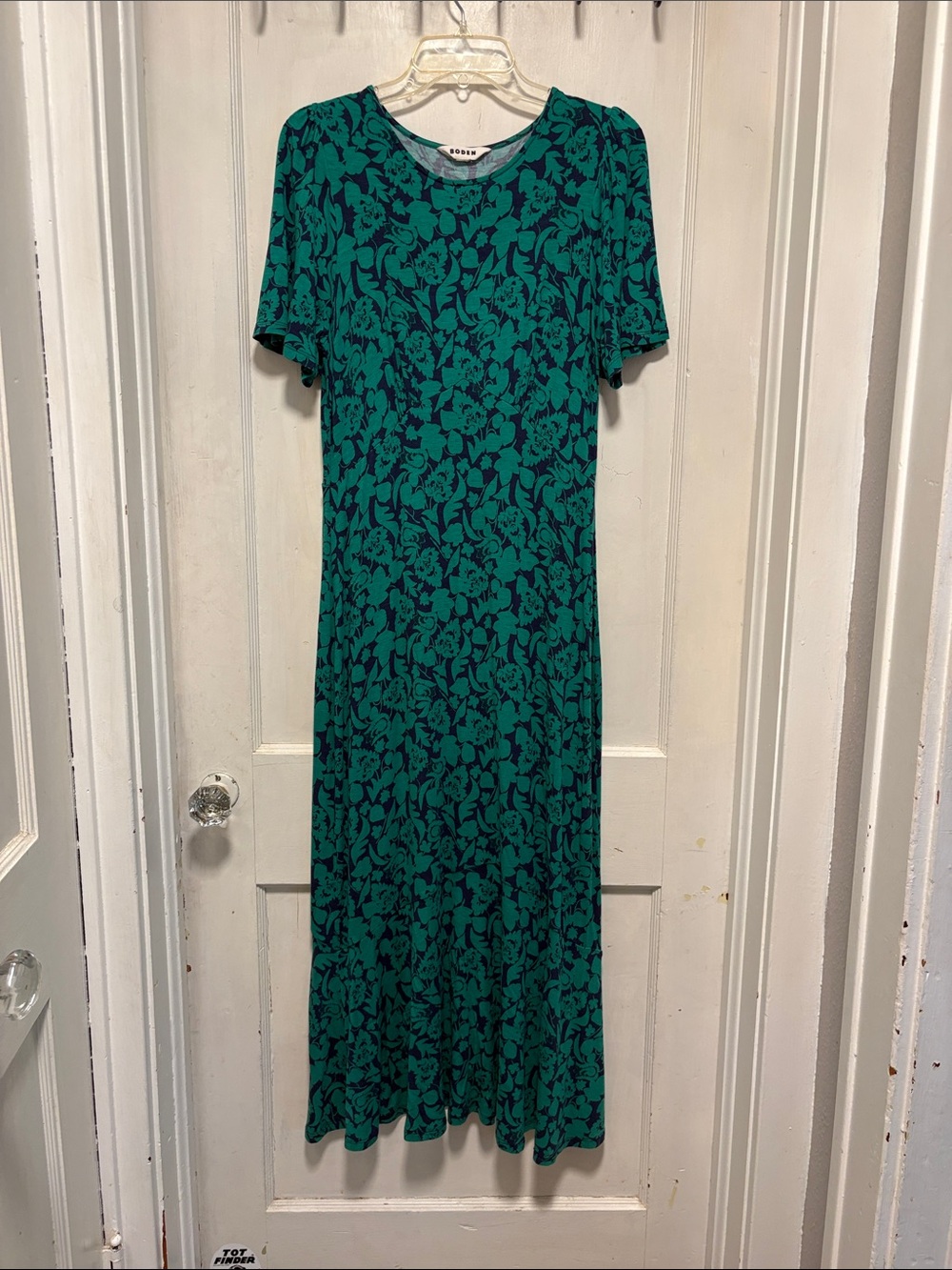 Boden Flippy Jersey Midi Green and Navy Blue Floral Maxi Dress 10P